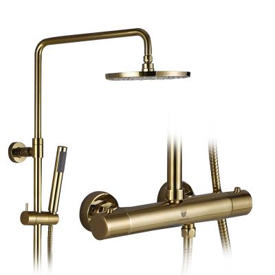 China With Slide Bar HIMARK Plumbing Fixtures Water Thermostat Mixer Brushed Gold Brass Full Shower Set for sale