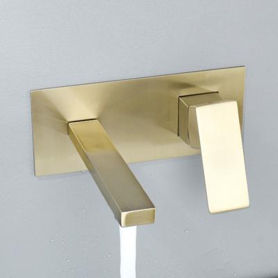 China HIMARK Metered Faucets Concealed Basin Mixer Taps Grifo Wall Mounted Basin Faucet Peeled Brushed Gold Bathroom Sink Wall Mounted Faucet for sale