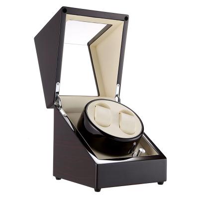 China Black Lacquer Wooden Piano Winders Double Watch Display Box Engine Storage Glossy Quiet Watches Box for sale