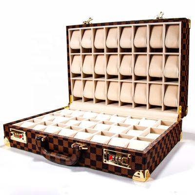 China High Quality Leather Brown Travel 48 Slot Case Organizer Watch Packing Watch Storage Box Wholesale Portable Watch Storage Box for sale