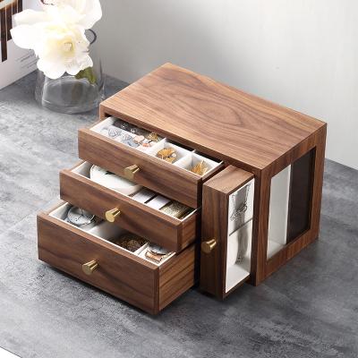 China Multifunctional High Grade Wooden Jewelry Storage Box Custom 3 Layers Vintage Jewelry Ring Necklace Earring Boxes For for sale