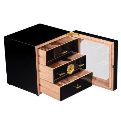 China High Quality Wooden Humidor Packaging Gift Box Wood 3 Drawer Cigar Box 120 Cigars With Lock for sale