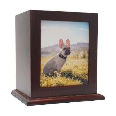 China Commemorate Wholesale Hot Sale Wooden Pet Urn Box Cat And Dog Urn Box Luxury Pet Urn Box With Pet Photo for sale