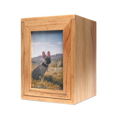 China Commemorate Pet Urns Factory Sale Wholesale Solid Wood Box Luxury Cat And Dog Urn Box With Custom Pet Photo for sale