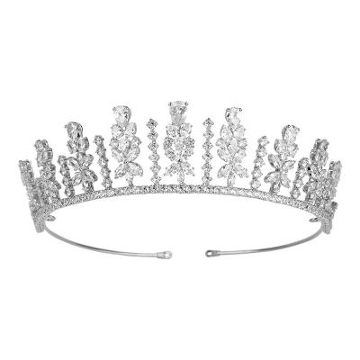 China Fashionable Bridal Princess Crown Queen Crown Wedding Hair Accessories Tiara And Crown Hair Jewelry Platinum Plated Zircon 24K Gold Plated for sale