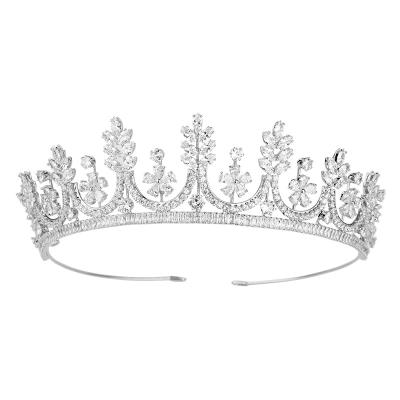 China Trendy Platinum Plated Pure 24K Gold Plated Tiaras And Crowns Wedding Tiara Bridal Crown Pageant Big Zircon Queen Crown Miss Universe for sale