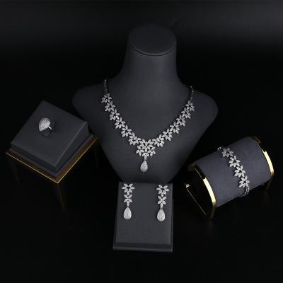 China FASHIONABLE Platinum Plated Bracelet Ring Earrings And Necklace Jewelry Set In Jewelry Sets Fashion Luxurious Jewelry For Bridal Women for sale