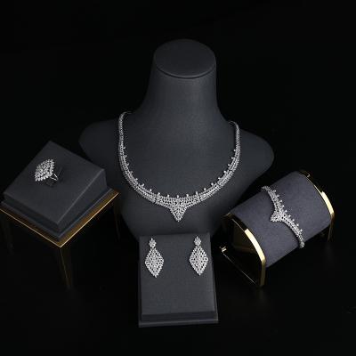 China TRENDY Platinum Plated Jewelry New For Women Fashion Elegant Bracelet Ring Set Jewelery Sets Wholesale Gift Zircon Necklace Earring for sale