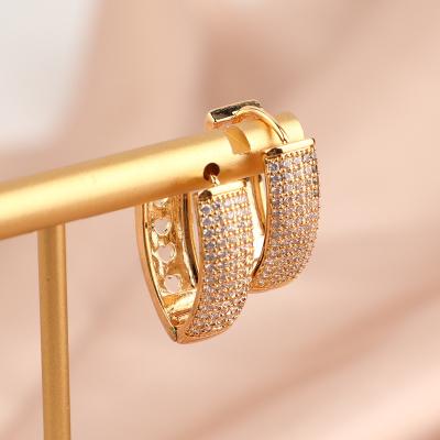 China FASHIONABLE High Quality Shiny CZ Zircon Clip On Earrings Jewelry Gold Plated Luxury Designer Huggies Earrings Big Unique Earrings Wholesale for sale