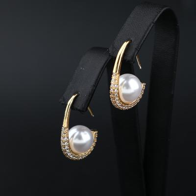 China Wholesale TRENDY High End Fashion Waterproof Hypoallergenic 24K Gold Plated Luxury Elegant CZ Pearl Drop Earrings Women for sale