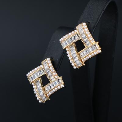 China Fashion Trendy Korean Luxury Zircon Bridal Earrings Studs Women Piercing Hypoallergenic CZ Jewelry Earrings for sale