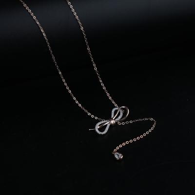 China FASHIONABLE CUNYAN 18K Gold Plated Rose Gold Butterfly Arc-knot Chain Necklace AAA Zircon Pendant Fashion Y Shape Necklace Jewelry For Women for sale