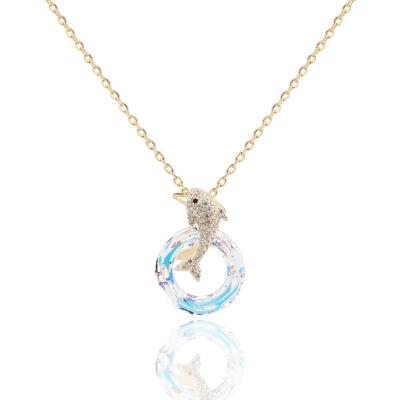 China TRENDY 18K Gold Plated Necklaces Zircon Dolphin Necklace Women Fashion Charm Jewelry Chain Pendant Necklace Factory Direct Sales for sale