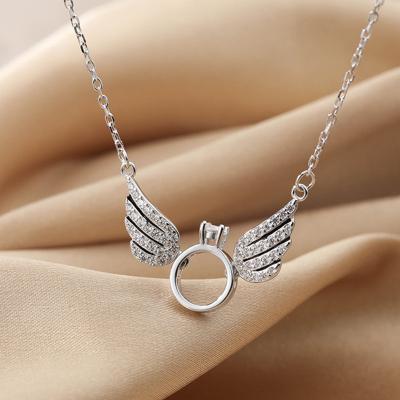 China Fashionable Exquisite Fashionable S925 Sterling Silver Necklace Jewelry 18k gold plated Angel Wing Diamond Ring Pendant Necklace silver for sale