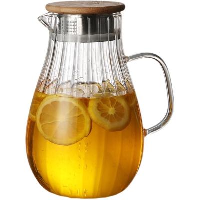 China Wholesale Sustainable Borosilicate Heat Resistant Transparent Hand Blown Borosilicate Ribbed Transparent Glass Water Jug for sale