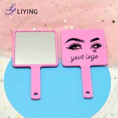 China Free Sample Customized Beauty Salon Plastic Single Side Handheld Makeup Mirror With Customized Logo for sale