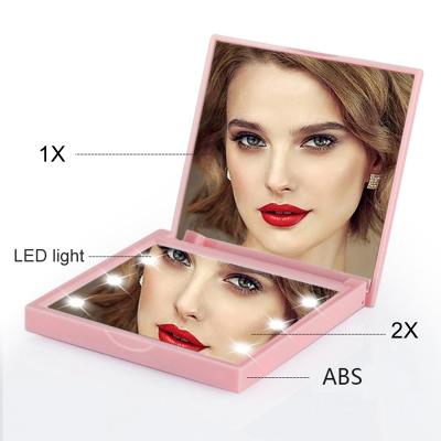 China MQO New Custom Logo Foldable Small Travel Lighted Pocket Portable Compact Makeup Mirror Mini With Led Light for sale