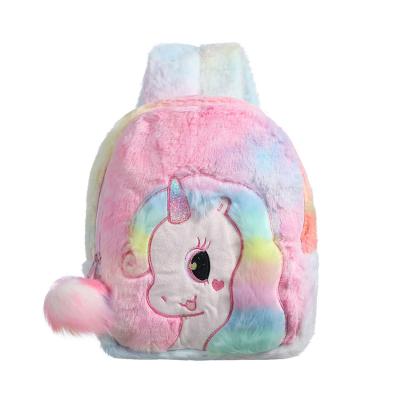 China High Quality Furry Unicorn Kid School Bag Mini Cute Animal Backpack Plush Decoration Cartoon for sale