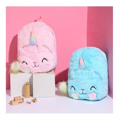 China Cute Unicorn Kindergarten School Bag Fur Plush Toy Decoration Cartoon Kids Backpack For Girl for sale