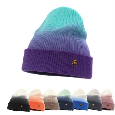 China COMMON High Quality Autumn Winter Warm Woolen Knitted Hat Gradient Color Cap For Women for sale