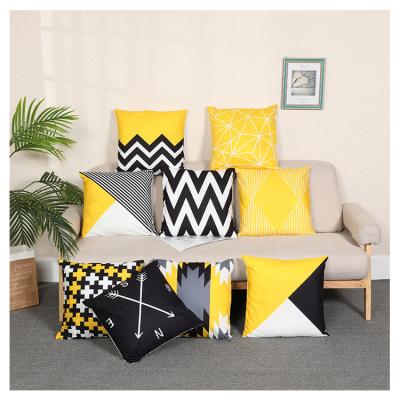 China Anti-pilling Home Sofa Yellow Classic Geometric Digital Printing Pillowcase Plush Cushion Cover for sale