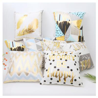 China Anti-pilling Decorative Plush Gold Foil Printed Pillow Case Sofa Cushions Hot Stamping Bronzing Velvet Cushion Covers for sale