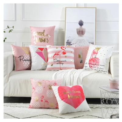 China Hot Stamping Anti-pilling Rose Gold Foil Printing Velvet Tile Cases Velvet Cushion Cover for sale