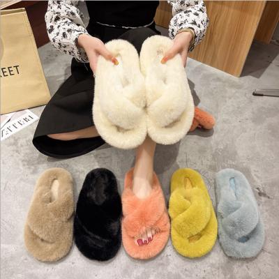 China Fashion Trend Autumn And Winter Slippers Home High Quality Warm Fluffy Hairy Women's Slippers for sale