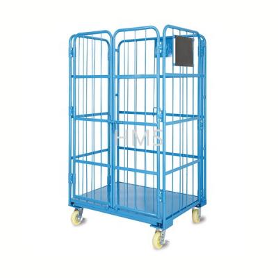 China Collapsible Warehouse Storage System Metal Wire Roll Container 4 Sided Heavy Duty Warehouse Roll Container Cage for sale