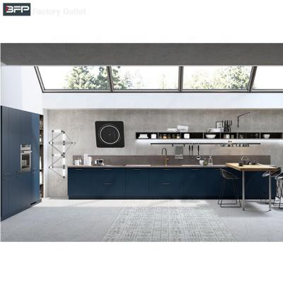 China Modern Interior Aluminum Film Kitchen Cabinet Industrial Prefab Blue Sideboards for sale