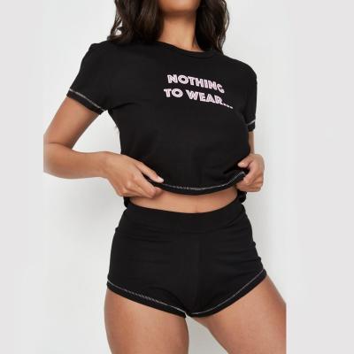 China QUICK DRY Fashion Custom Logo Short Sleeve Crop Top Shorts Jogger Out Of Women Casual Stitching Two Piece Set for sale