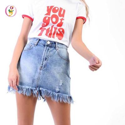 China Plus Size A Waist Denim High Waist Button Ladies Summer Embroidered Skirt for sale