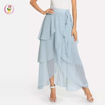 China Ruffled Layered Maxi Skirt Ladies Plain Shift Elegant Chiffon Wrap Tiered Skirt Plus Size for sale