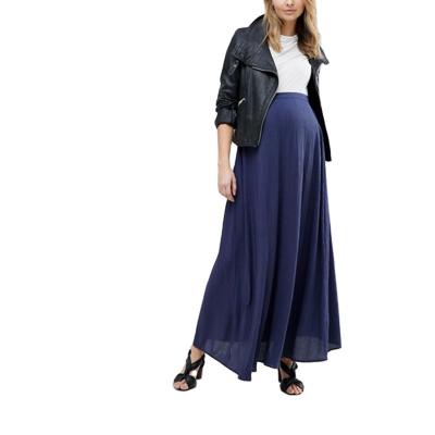 China Maxi Skirt Pregnancy Wear Elastic Pleat Feature Breathable Soft Waist Maternity Party Long Solid Color Skirt for sale