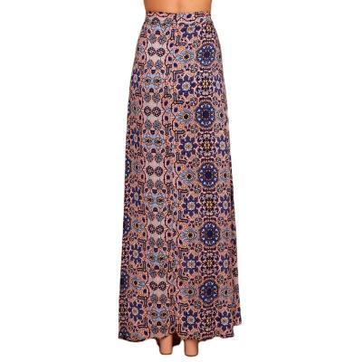 China Best Selling Plus Size Boho Printing Side Split Long Skirt Ladies Wear Fit Dance Waist Maxi Skirt for sale