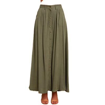 China Plus Size Button Down Olive Green Maxi Skirt For Female Button Plackets High Waisted Workout Skirt for sale