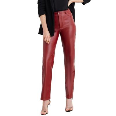 China Anti-Wrinkle Customized Logo Burgundy Glitter Shiny Four Way Stretch Leather Pants Casual Zip Button for sale