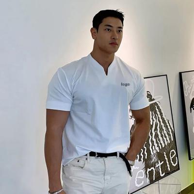 China Breathable New Fashion Men's Short Sleeve Fitness T-shirt Cotton Clothing Bodybuilding Casual Sports V-Neck Training Running T-Shirts for sale