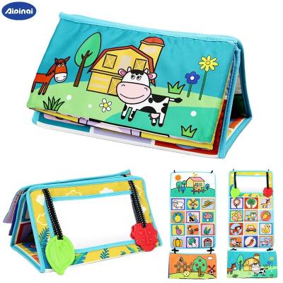 China Mirror New 2 in 1 Baby Knowledge Floor Mirror Haha Mirror Car Rear Seat Foldable Cloth Book Baby Toy Pendant for sale