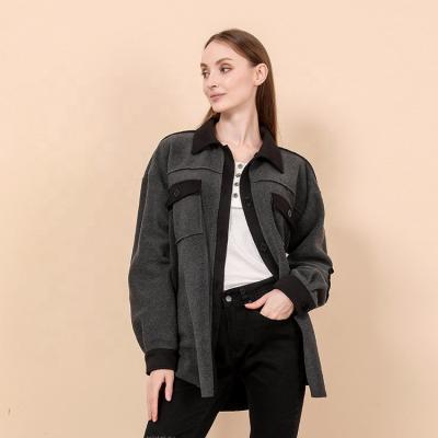 China Women's Best Selling Breathable Shacket Ruby Shirt Jacket In Washed Solid Black for sale