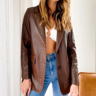 China Waterproof Blazers 2021 New Arrival PU Leather Ladies Fashion Women Blazer Jacket for sale