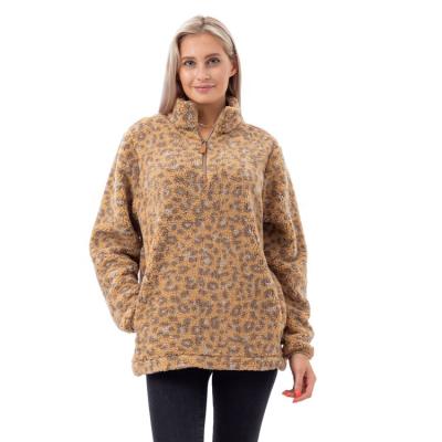 China Factory Supplied Leopard Print Women Sherpa Fleece Pullover Anti Shrink for sale