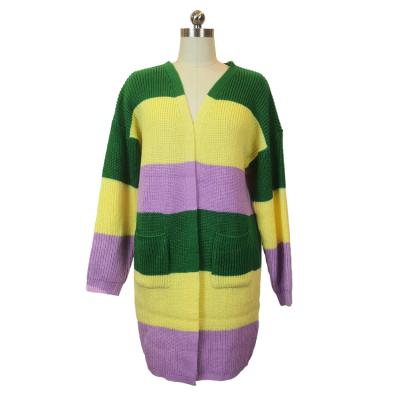 China 2021 Color Block Women's Anti-Wrinkle New Arrival For Mardi Gras Sweater Cardigan for sale