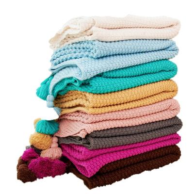 China OEM Customized PORTABLE Custom Woven Fleece Adult Solid Tassel Knit Kid Blanket for sale