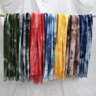 China 2020 new arrival winter tie dye scarf tie dye cotton scarves with tassel for ladies for sale