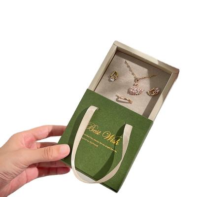 China Recycled Materials Logo Ring Earring Box Bracelet Necklace Custom Jewelry Drawer Folded Paper Box for sale