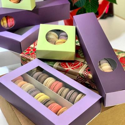 China Recycled Materials Paper Macaron Box Packaging Gift Drawer Box Luxury Cheap Sliding Open Macaron Boxes With Clear Window for sale