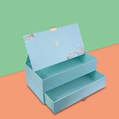 China Luxury Recycled Materials Gift Box Two Layers Sliding Packaging Cardboard Logo Paper Drawer Box Custom Moon Cake Display Box for sale