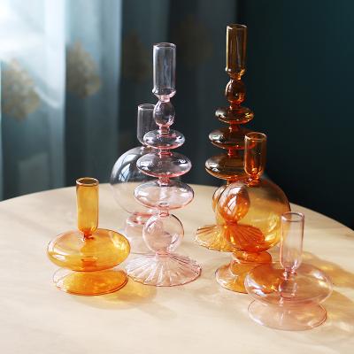 China Creative New INS Style Home Glass Candle Holder Hippy Decor Design Candlestick for sale