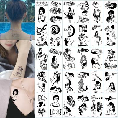 China Temporary Black Simple Lines Ukiyo-e Waterproof Temporary Tattoo Stickers Arm Leg Body Ankle Girl Sexy Fashion DIY Tattoo Decals Wholesale for sale